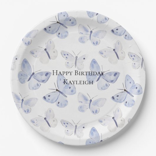 Paarse Lavendel Vlinders Verjaardag Papieren Bordje (Voorkant)