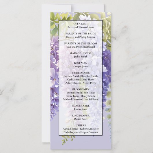 Paarse lavendel waterverf Bloemen Wisteria bruilof (Achterkant)