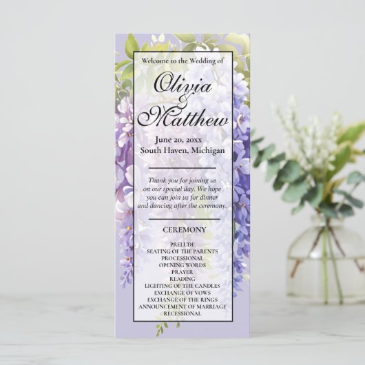 Paarse lavendel waterverf Bloemen Wisteria bruilof (Staand voorkant)