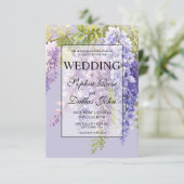 Paarse lavendel waterverf Bloemen Wisteria bruilof Kaart (Staand voorkant)