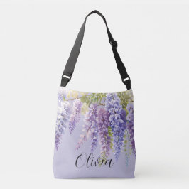 Paarse lavendel waterverf bloemenwisteria lila crossbody tas