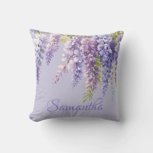 Paarse lavendel waterverf bloemenwisteria lila kussen