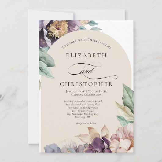 Paarse Lavendel Waterverf Floral Elegant Bruiloft Kaart (Voorkant)
