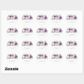 Paarse & Lavendel Waterverf Rozen Bruiloft Ronde Sticker (Vel)