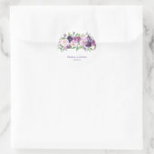 Paarse & Lavendel Waterverf Rozen Bruiloft Ronde Sticker (Tas)