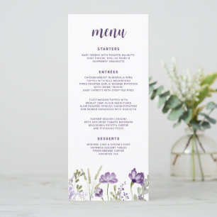 Paarse & Lavendel Wilde Bloemen Bruiloft Menu