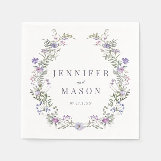 Paarse lavendel wildflower bruiloft papieren serve servet (Voorkant)