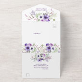 Paarse Lavendel & Witte Anemonen Bloemen | All In One Uitnodiging (Buitenkant)