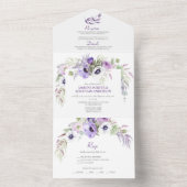 Paarse Lavendel & Witte Anemonen Bloemen | All In One Uitnodiging (Binnen)