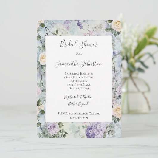 Paarse Lavendel Witte Bloemen Vrijgezellenfeest Kaart (Staand voorkant)