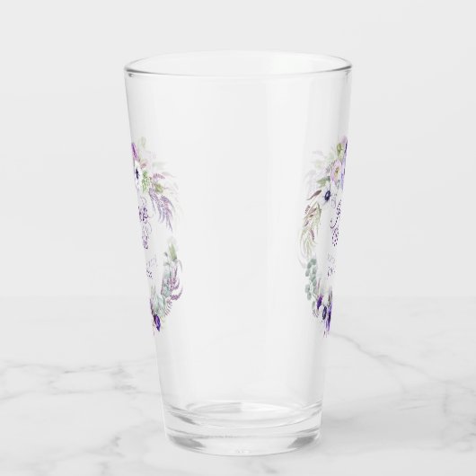 Paarse lavendel witte bloemige trouwherinnering glas (Rechts)