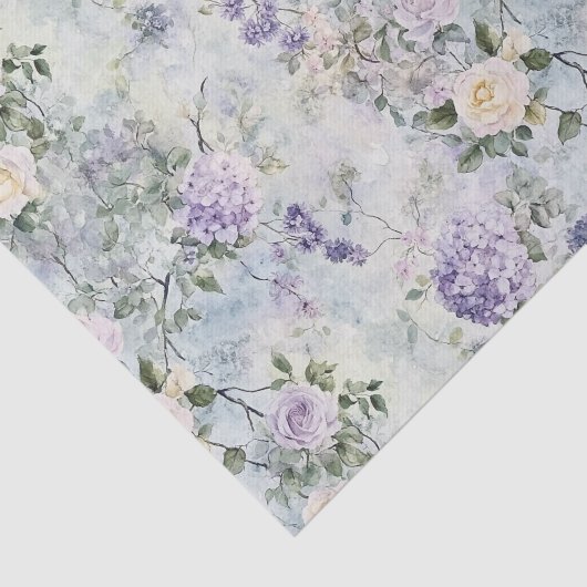 Paarse Lavendel Witte Rozen Bloemen Huwelijk Tissuepapier (Detail)