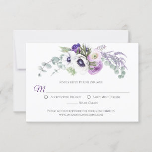 Paarse lavendel witte Waterverf bloemen RSVP Kaartje