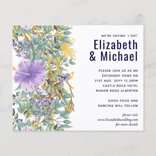 Paarse lavendelbloem groene bloemen bruiloft (Voorkant)