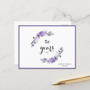 Paarse lavendelbloemen 50ste huwelijksjubileum briefkaart