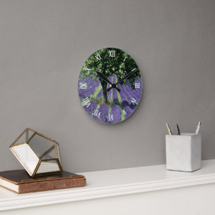 Paarse lavendelbloemen olijfbomen kunstschilderij ronde klok