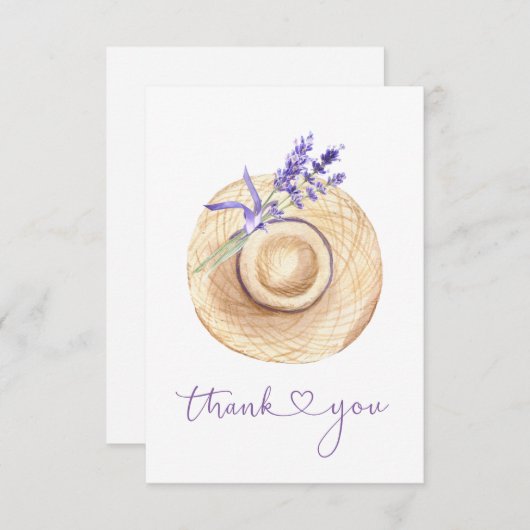 Paarse lavendelbloemen strohoed bedankkaart (Voorkant / Achterkant)