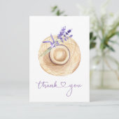 Paarse lavendelbloemen strohoed dank je kaart (Staand voorkant)