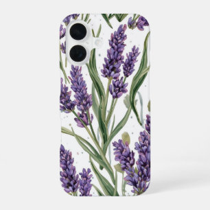 Paarse lavendelbloesems watercolor botanisch iPhone 16 hoesje