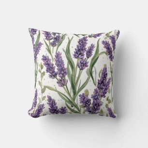 Paarse lavendelbloesems watercolor botanisch kussen