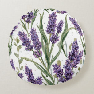 Paarse lavendelbloesems watercolor botanisch rond kussen