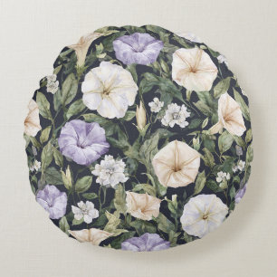 Paarse lavendelcrème Petunia bloemen Rond Kussen