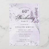 Paarse lavender 60e verjaardag zilver folie uitnodiging (Voorkant)