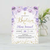 Paarse lavender Baptisme Floral Invitation Kaart (Staand voorkant)
