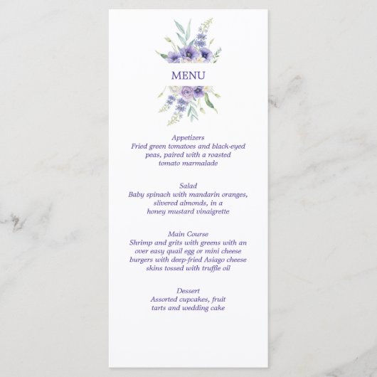 Paarse lavender Daisies Anemones Rozen Menu (Voorkant)