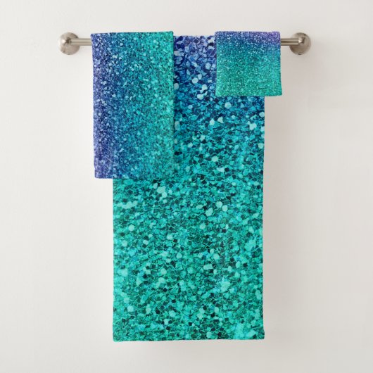 Paarse lavender en Blauwgroen Aqua Green Sparkly G Bad Handdoek (Insitu)