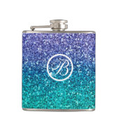 Paarse lavender en Blauwgroen Aqua Green Sparkly G Heupfles (Voorkant)