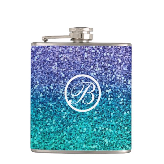 Paarse lavender en Blauwgroen Aqua Green Sparkly G Heupfles (Voorkant)