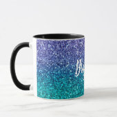 Paarse lavender en Blauwgroen Aqua Green Sparkly G Mok (Links)