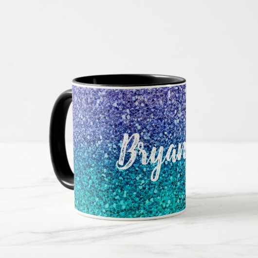 Paarse lavender en Blauwgroen Aqua Green Sparkly G Mok (Voorkant links)