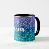 Paarse lavender en Blauwgroen Aqua Green Sparkly G Mok (Voorkant rechts)