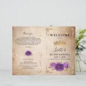 Paarse lavender en Gold Rozen Quinceanera-programm (Staand voorkant)