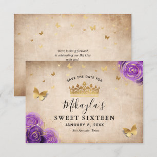 Paarse lavender en gouden Rozen Elegant Save The Date