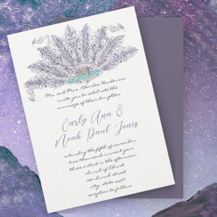 Paarse lavender  feether Fan Wedding Kaart