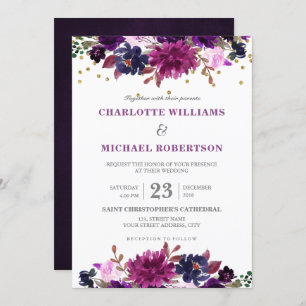Paarse Lavender Floral Boho Wedding Uitnodiging