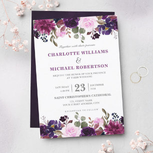 Paarse Lavender Floral Boho Wedding Uitnodiging