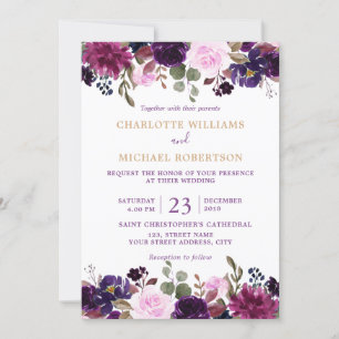 Paarse Lavender Floral Boho Wedding Uitnodiging