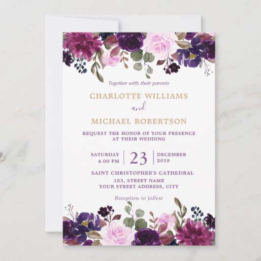 Paarse Lavender Floral Boho Wedding Uitnodiging (Voorkant)