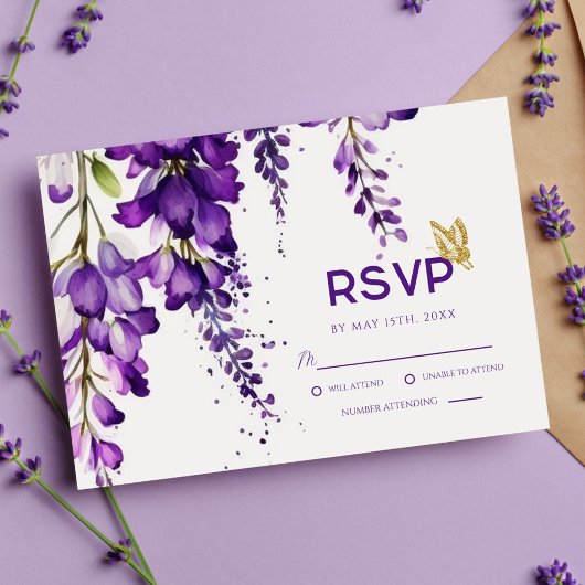 Paarse lavender Floral Modern Boho Wedding RSVP