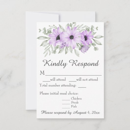 Paarse lavender Floral Script Wedding RSVP Kaart (Voorkant)