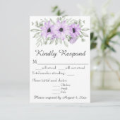 Paarse lavender Floral Script Wedding RSVP Kaart (Staand voorkant)