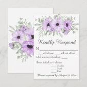 Paarse lavender Floral Script Wedding RSVP Kaart (Voorkant / Achterkant)