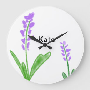 Paarse lavender floral waterverf add name text cu grote klok