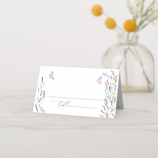 Paarse lavender Floral Wedding Place Card (Voorkant)