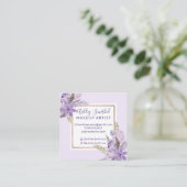 Paarse lavender florale waterverf roos goudmake-up vierkante visitekaartje (Staand voorkant)
