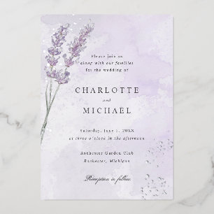 Paarse lavender folie bruiloft uitnodiging